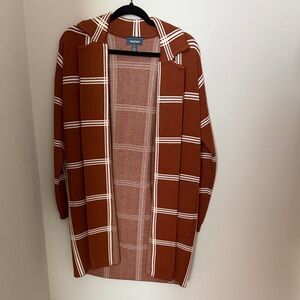 ModCloth Brown Plaid Open Front Coat NWOT